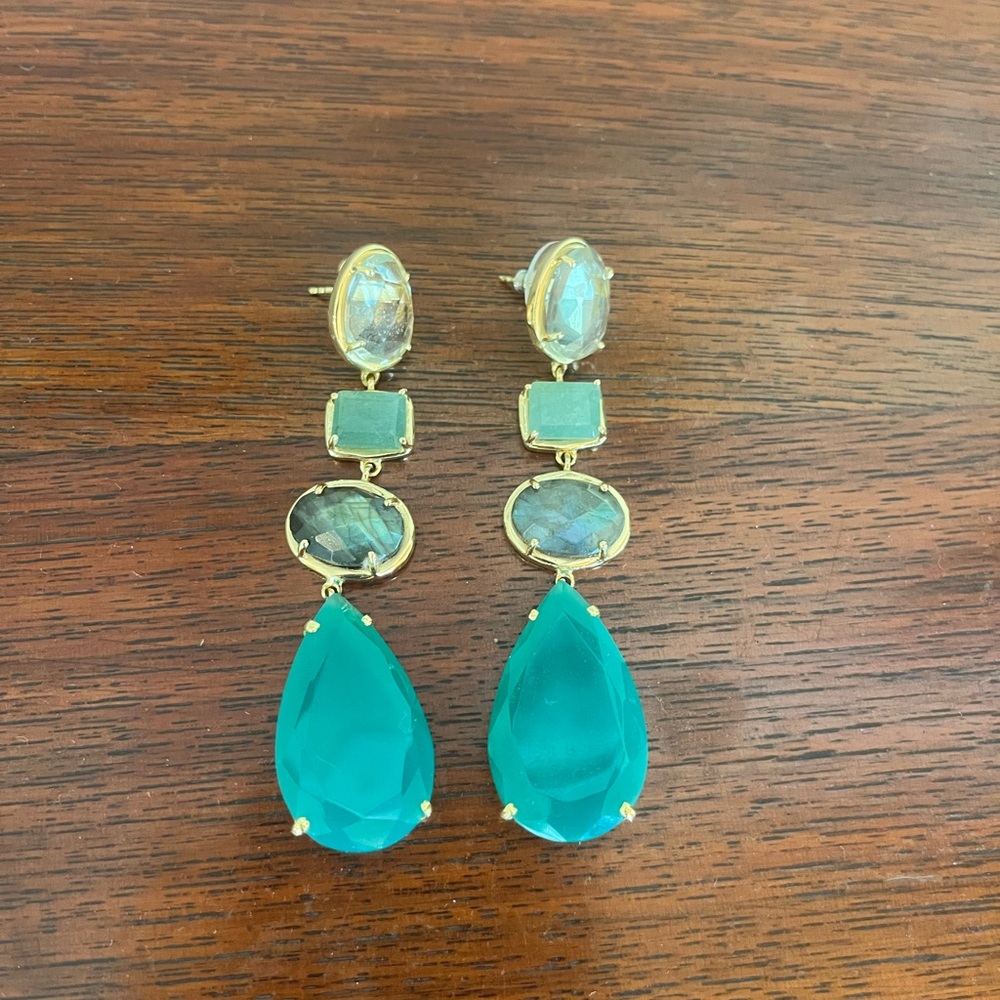 Ross & Simons Gold and Teal Drop Earrings